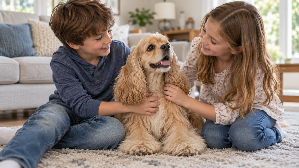 Amerikan Cocker köpek — çocuklarla oyun
