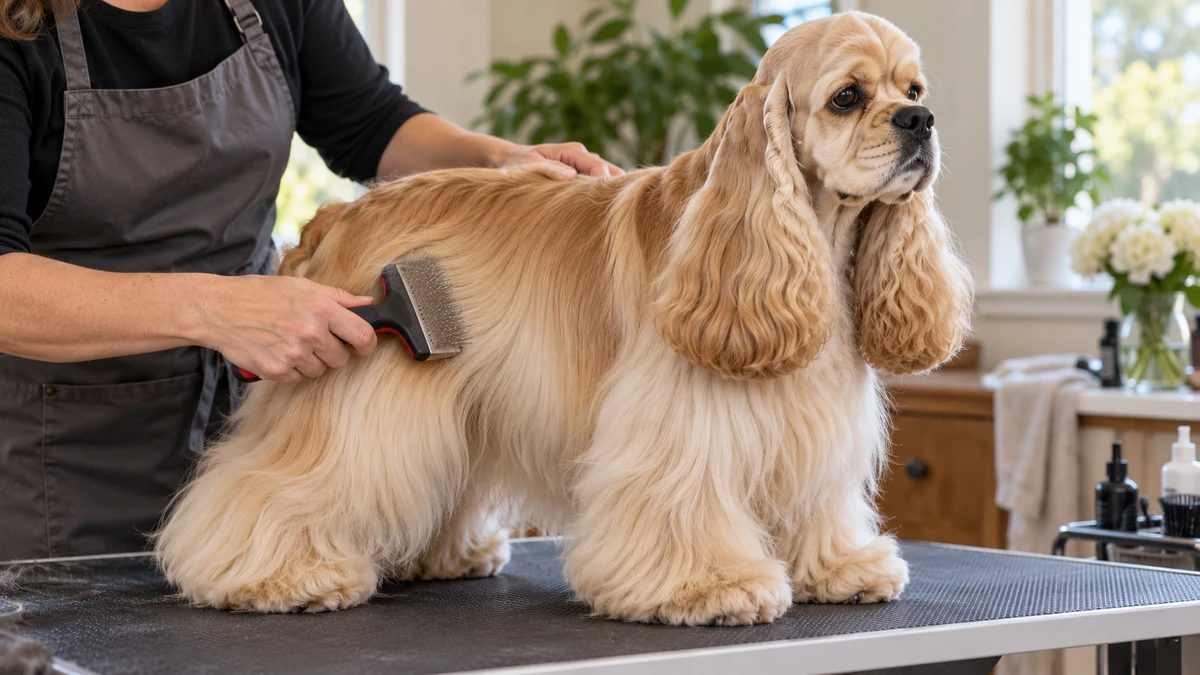 Amerikan Cocker yavru köpek — tüy bakımı ve fırçalama