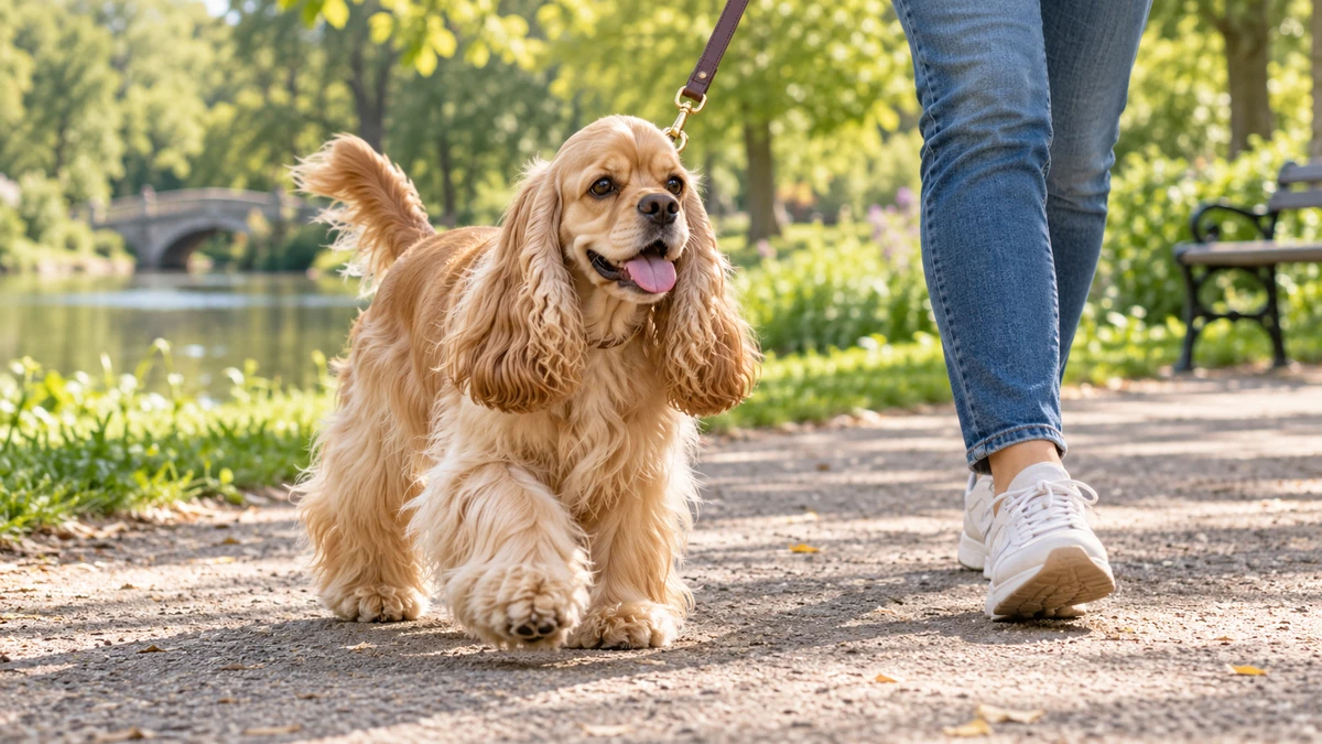 Amerikan Cocker köpek — parkta yürüyüş ve egzersiz